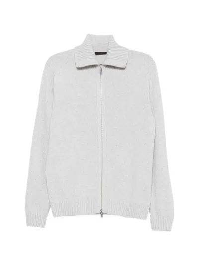 Zanone Zip-up Ribbed-collar Cardigan In Grey