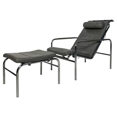 Pre-owned Zanotta 1980s Italian Genni Lounge Chair With Ottoman By Gabriele Mucchi For  In Black
