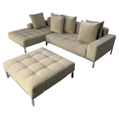 Pre-owned Zanotta “alfa 1326” L- Shape Sofa & Ottoman In Pale Grey Velvet In Gray