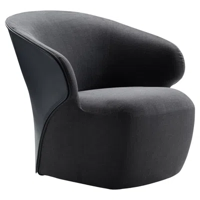 Pre-owned Zanotta Arom Armchair In Black Talasso Fabric And Exterior In Black Cowhide