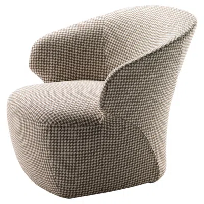 Pre-owned Zanotta Arom Armchair In Pied De Poule White And Brown Fabric