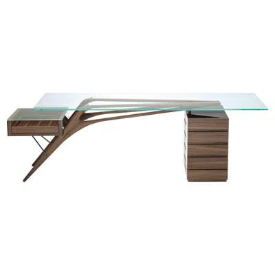 Pre-owned Zanotta Cavour Cm Writing Desk In Clear Glass Top With Canaletto Walnut Frame In Brown