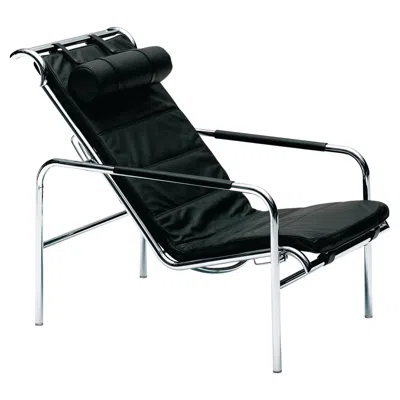 Pre-owned Zanotta Customizable  Genni Recliner Leather Lounge Chair By Gabriele Mucchi In Black