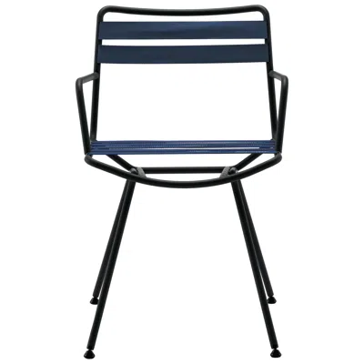 Pre-owned Zanotta Dan Armchair In Blue Elastic Seat & Back With Matt Black Steel Frame