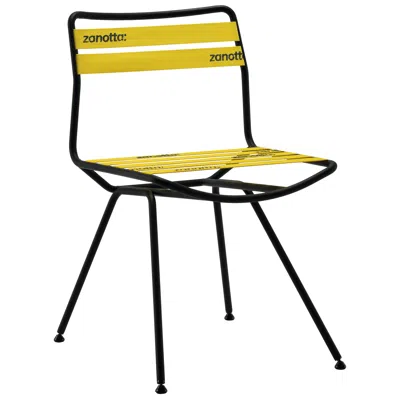 Pre-owned Zanotta Dan Chair In Yellow Elastic Seat & Back With Matt Black Steel Frame