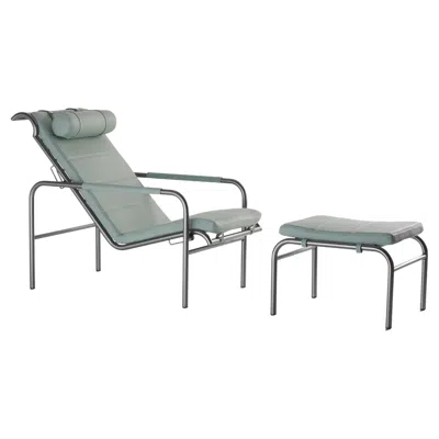 Pre-owned Zanotta Genni Lounge Chair & Pouf In Teal Leather With Nickel Satin Steel Frame In Green