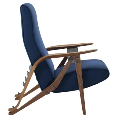 Pre-owned Zanotta Gilda Cm Armchair In Blue Upholstery With Canaletto Walnut Frame