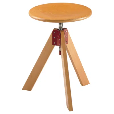 Pre-owned Zanotta Giotto Stool In Natural Varnished Beech Frame With Red Bracket