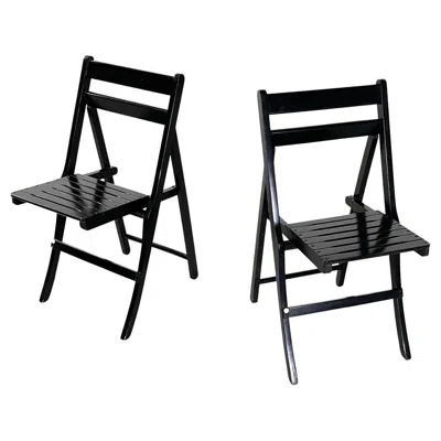 Pre-owned Zanotta Italian Modern Wood Folding Chairs Morettina By Ettore Moretti For  1970s In Brown