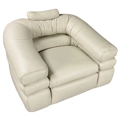 Pre-owned Zanotta Ivory Leather Mid-century Modern Straccio Lounge Chair By , Italy In White