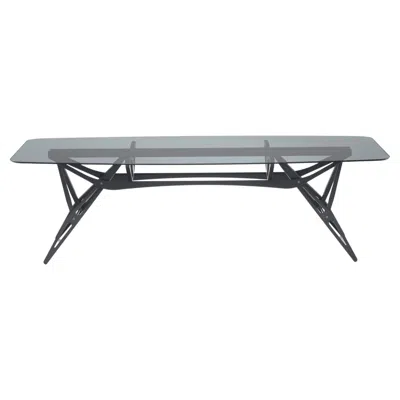 Pre-owned Zanotta Large Reale Cm Table In Smoky Glass Top & Black Oak Frame, Carlo Mollino
