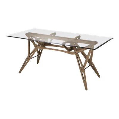 Pre-owned Zanotta Large Reale Table In Glass Top With Bevelled Edges With Walnut Frame In Gray