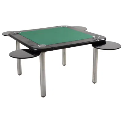 Pre-owned Zanotta Leather And Chromed Steel Italian Game Table Attributed To , 1960s In Gray