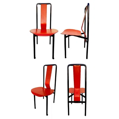 Pre-owned Zanotta Lo Of 4 Chairs "irma" Design Achille Castiglioni For , 1970s In Red