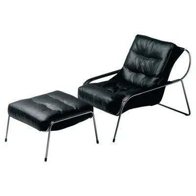 Pre-owned Zanotta Maggiolina Lounge Chair & Pouf In Black Leather And Polished Steel Frame