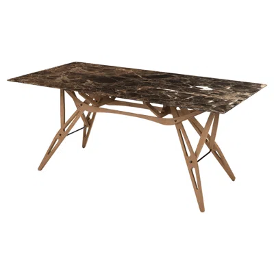 Pre-owned Zanotta Medium Reale Table In Emperador Marble Top With Canaletto Walnut Frame In Brown