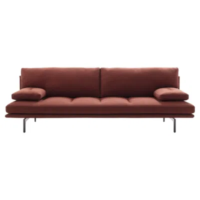 Pre-owned Zanotta Milano+ Small Sofa In Red Upholstery With Natural Nickel-satin Frame