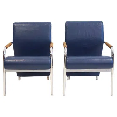 Pre-owned Zanotta Pair Of Blue Niccola Lounge Chairs By Andrea Branzi For