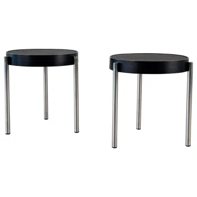 Pre-owned Zanotta Pair Of “brighella” Stools/side Tables By  In Black Leather, 1980s