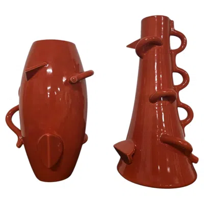 Pre-owned Zanotta Pair Of Vases From The Dealbata Series By Alessandro Mendini For  In Brown