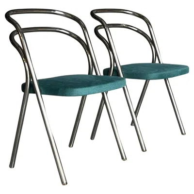 Pre-owned Zanotta Pair Of Vintage Mid-century 'santina' Dining Chairs By Carlo Santi For  In Black