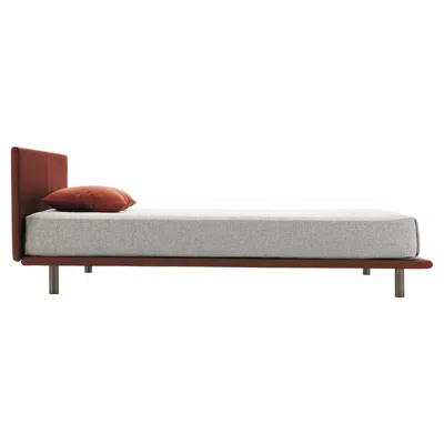Pre-owned Zanotta Queen Size Milano Bed In Brown Teatro Fabric With Steel Frame