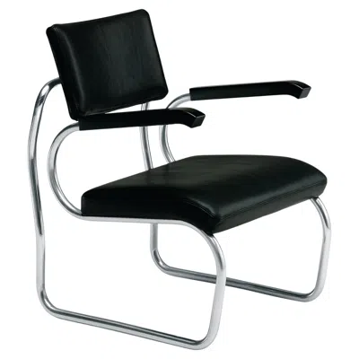 Pre-owned Zanotta Sant'elia Armchair In Black Leather With Stainless Steel Tubular Frame