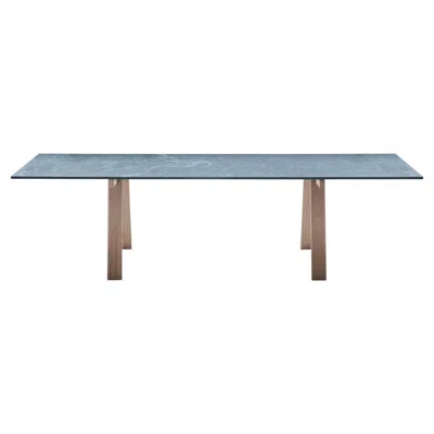 Pre-owned Zanotta Small Ambrosiano Table In Onsernone Stone Top With Natural Oak Frame In Gray