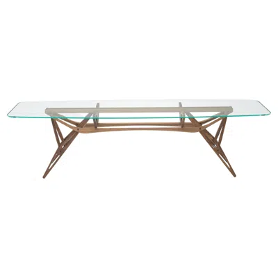 Pre-owned Zanotta Small Reale Cm Table In Extra Clear Glass Top And Canaletto Walnut Frame In Gray