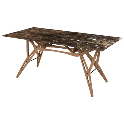 Pre-owned Zanotta Small Reale Table In Emperador Marble Top With Canaletto Walnut Frame In Brown