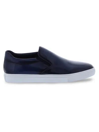 Zanzara Men's Reggio Leather Low Top Slip On Sneakers In Navy