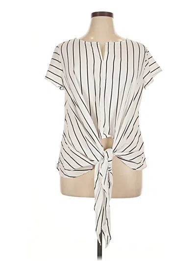 Pre-owned Zanzea Collection Short Sleeve Top Ivory Keyhole Neckline Tops In White