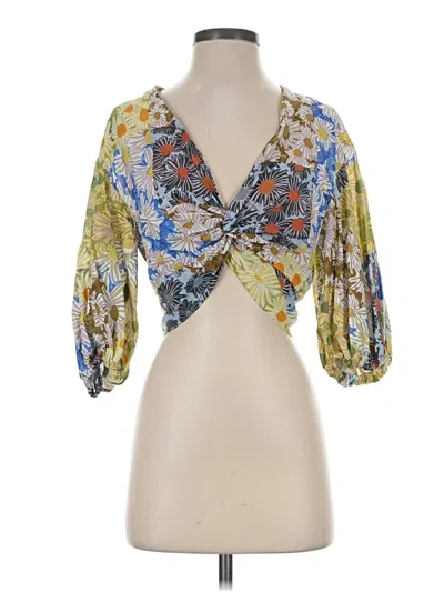 Pre-owned Zara 3/4 Sleeve Blouse In Blue
