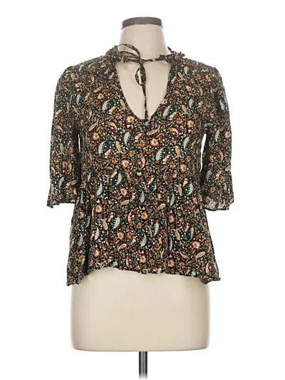 Pre-owned Zara 3/4 Sleeve Blouse In Brown