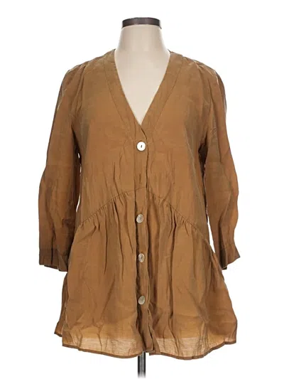 Pre-owned Zara 3/4 Sleeve Blouse In Brown
