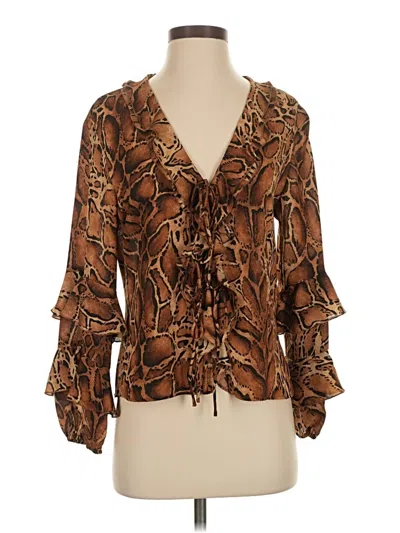 Pre-owned Zara 3/4 Sleeve Blouse In Brown