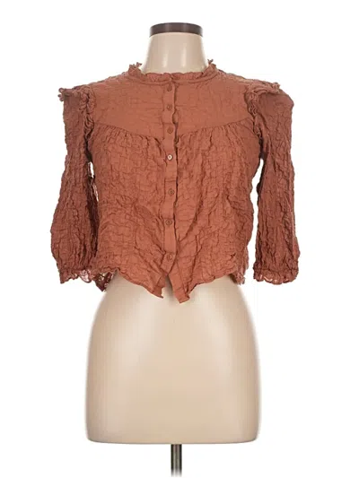 Pre-owned Zara 3/4 Sleeve Blouse In Brown