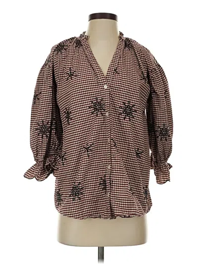 Pre-owned Zara 3/4 Sleeve Blouse In Brown
