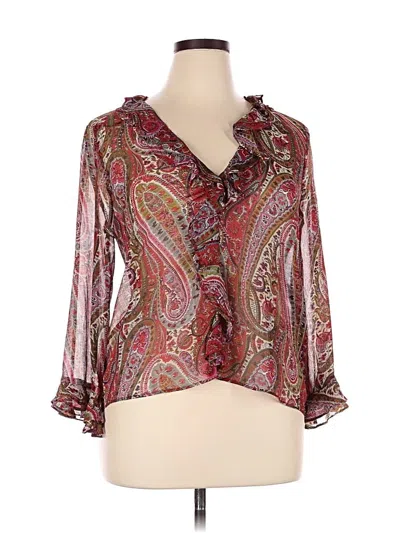 Pre-owned Zara 3/4 Sleeve Blouse In Burgundy