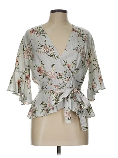 Pre-owned Zara 3/4 Sleeve Blouse In Gray
