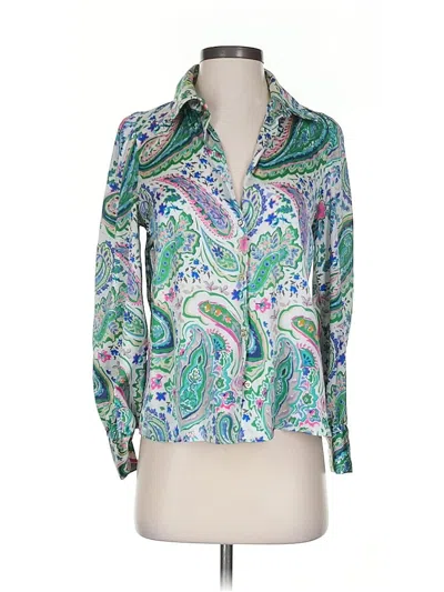 Pre-owned Zara 3/4 Sleeve Blouse In Green