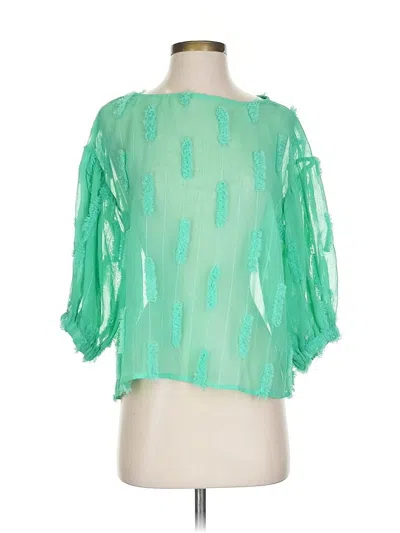 Pre-owned Zara 3/4 Sleeve Blouse In Green
