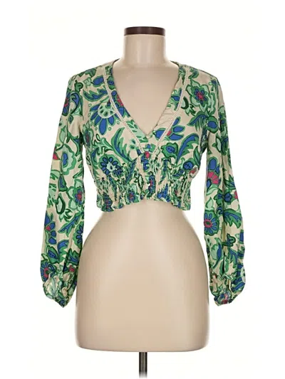 Pre-owned Zara 3/4 Sleeve Blouse In Green