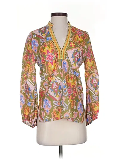Pre-owned Zara 3/4 Sleeve Blouse In Green