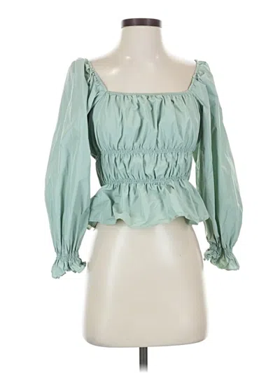 Pre-owned Zara 3/4 Sleeve Blouse In Green