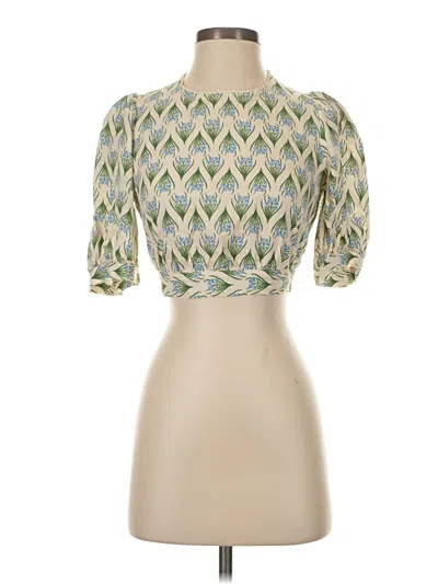Pre-owned Zara 3/4 Sleeve Blouse In Green
