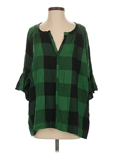 Pre-owned Zara 3/4 Sleeve Blouse In Green