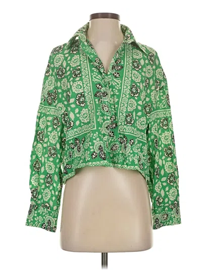 Pre-owned Zara 3/4 Sleeve Blouse In Green