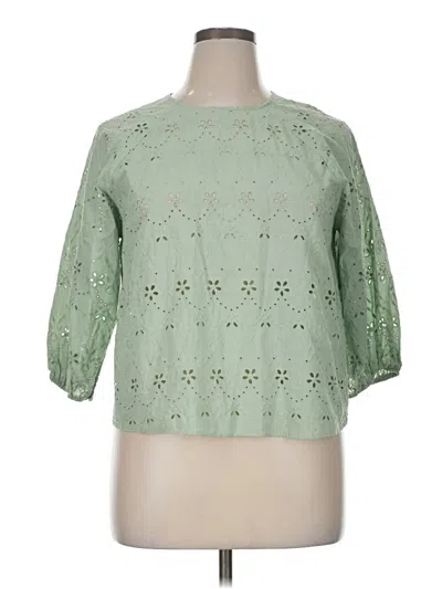 Pre-owned Zara 3/4 Sleeve Blouse In Green