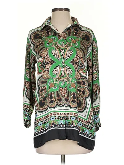 Pre-owned Zara 3/4 Sleeve Blouse In Green